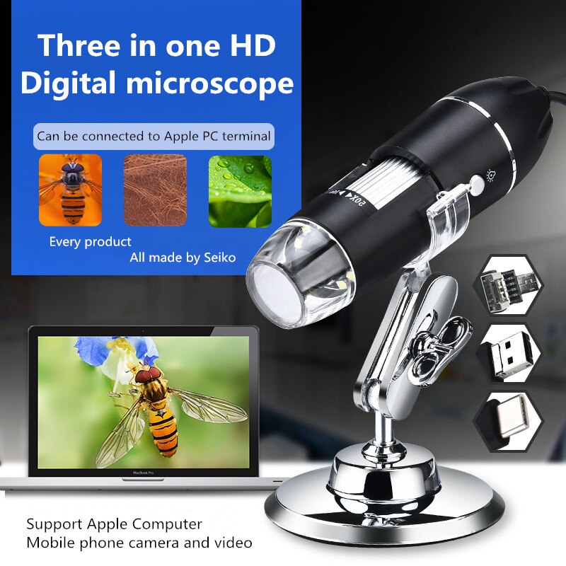 Adjustable 1000X/1600X USB digital microscope camera 3 in 1 electron microscope with 8LED light zoom magnifying glass