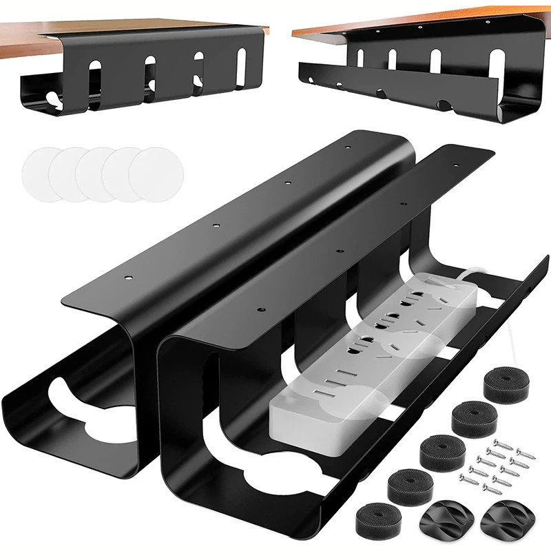 Standing Desk Cable Management Tray under Desk Cable Organizer Network Cable Holder Fixed Wire Bracket Desk Accessories: black