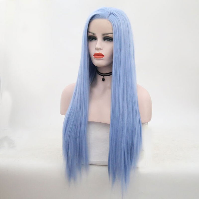 Bombshell Sky Blue Long Straight Synthetic Hair Lace Front Wig Heat Resistant Fiber Natural Hairline Side Parting For Women Wigs