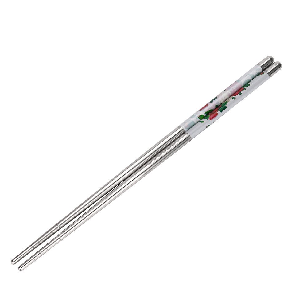 1Pc Chopsticks Length White Flower Pattern Stainless Steel Chopsticks Pair palillos chinos китайские палочки Chinese: C