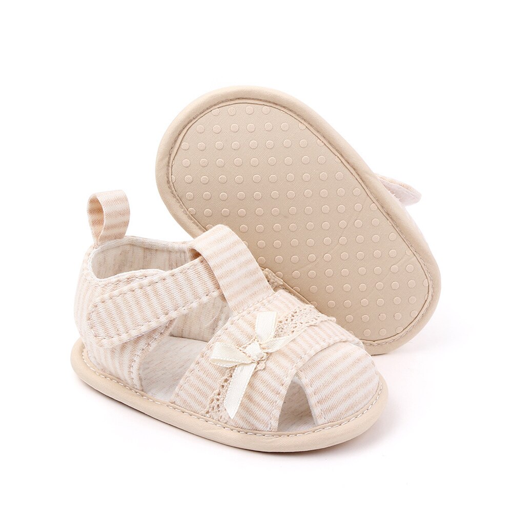 Stripe Bowknot Summer Soft Sole Sandals Baby Girls Toddler Prewalker Flat Shoes