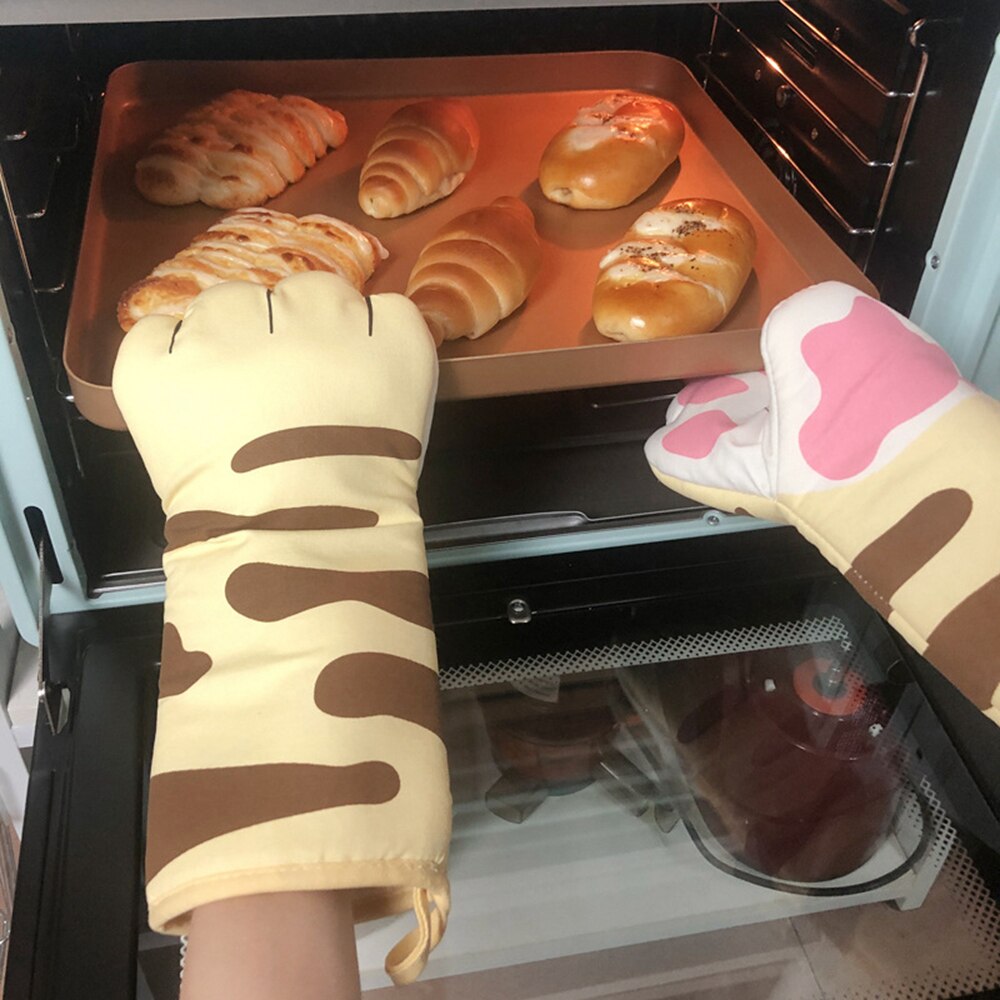 1pc Cartoon Cat Paw Oven Mitts Baking Insulation Microwave Anti-scalding Cotton Gloves Baking Accessories