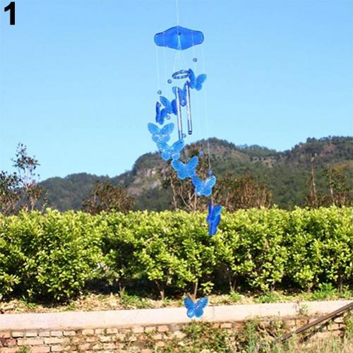 Campana de viento móvil de mariposa de cristal creativa, campana de jardín, ornamental, decoración colgante de salón, arte, decoración del hogar: Azul