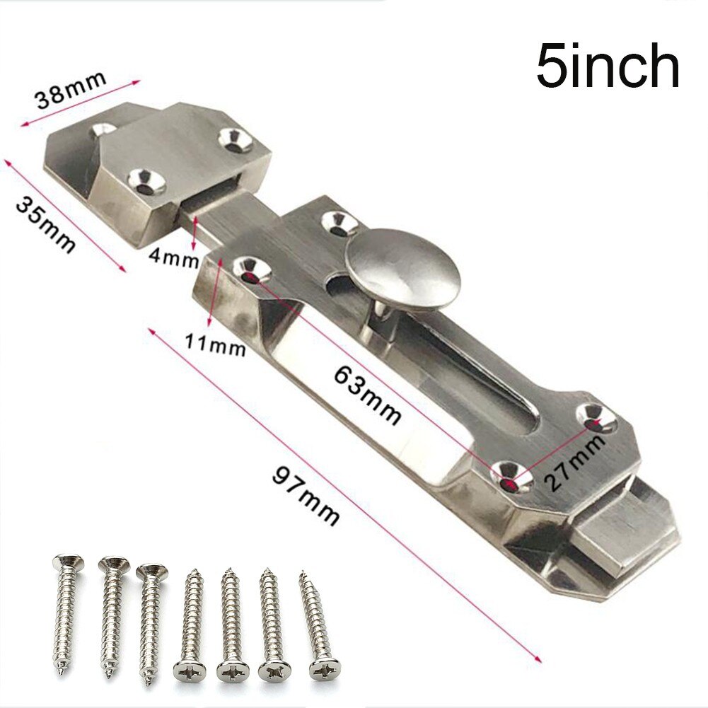 3/4/5inch Door Window Latch Brushed Nickel Door Lock Slide Bolt Latch For Bathrooms Toilets &amp; More Safety Protection Door Lock