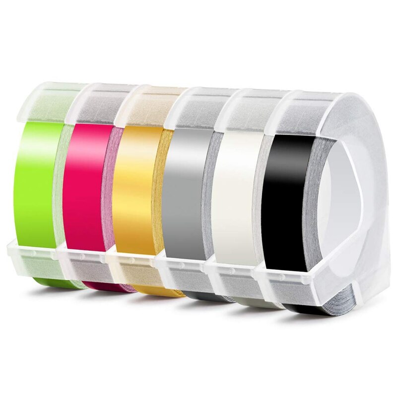 6 rollen Präge Etikett Hersteller Band 3D Kunststoff 9mm x eter Präge Etikett Band Weiß auf Schwarz/Klar/silber/Gold/Fluoreszierende P