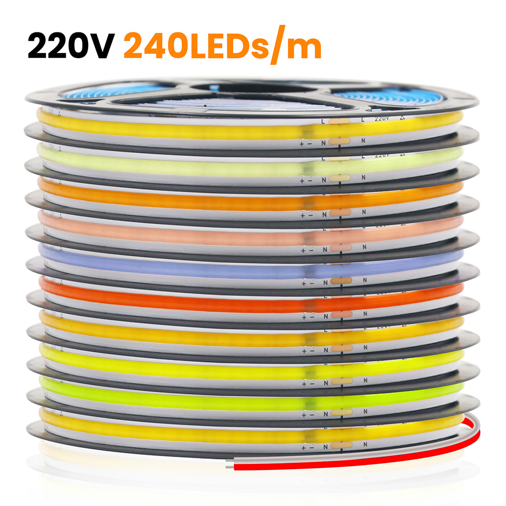 220v 5m 10m 20m 50m cob led strip lys 3000k 4000k 6000k ra90 240 leds flex tape lampe med ic chip høj lysstyrke lineær belysning
