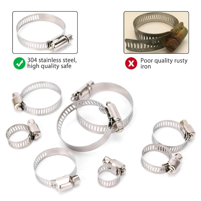 80PCS boxed multi-size 304 stainless steel pipe clamp clamp for fuel hose clamps for water pipes, plumbing, and auto machinery