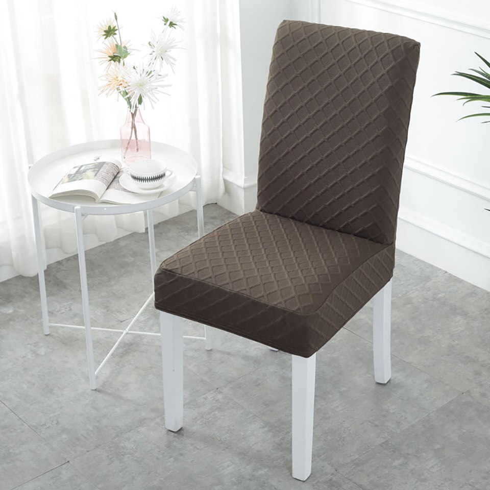 Housse de chaise élastique en tissu à Double couche | Couvre-chaise extensible pour la cuisine/mariage, housse de chaise en Spandex avec dossier pour salle à manger: Dark coffee color / Low-backed 43-51cm