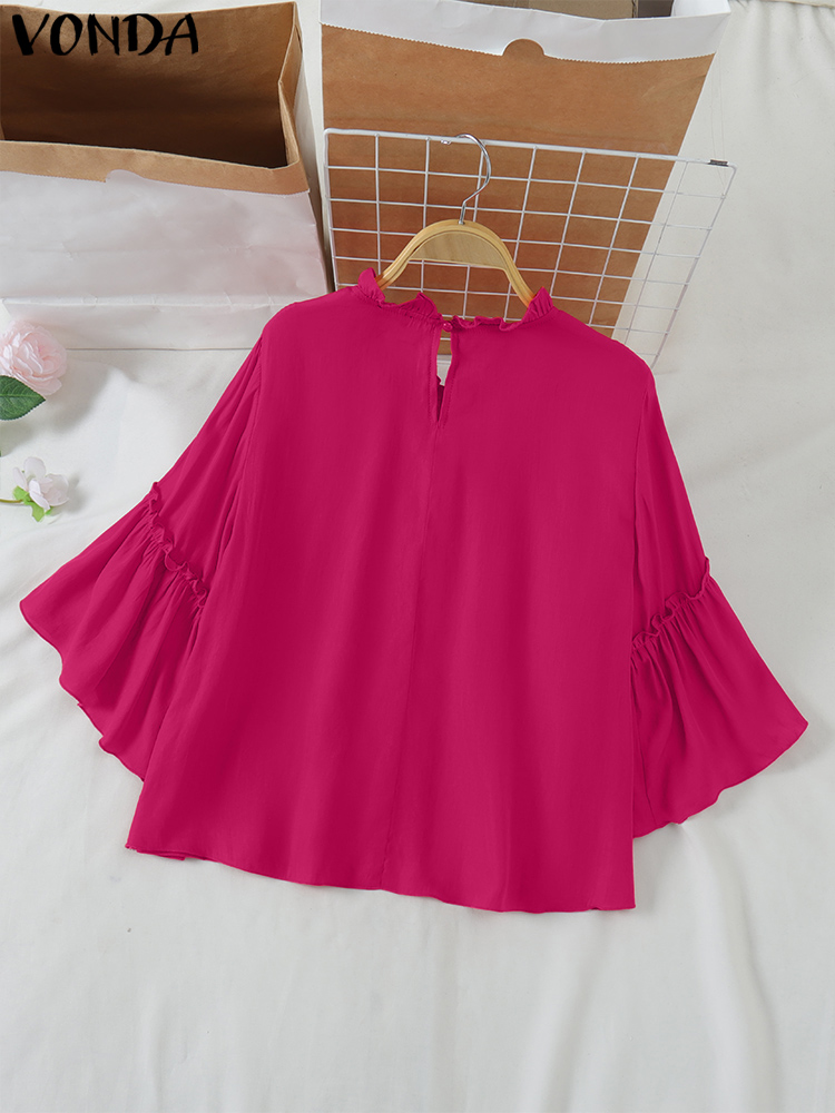 Vonda bohemiska toppar dam casual blus med utsvängda ärmar enfärgade volangskjortor elegant dam sommartunika oversize