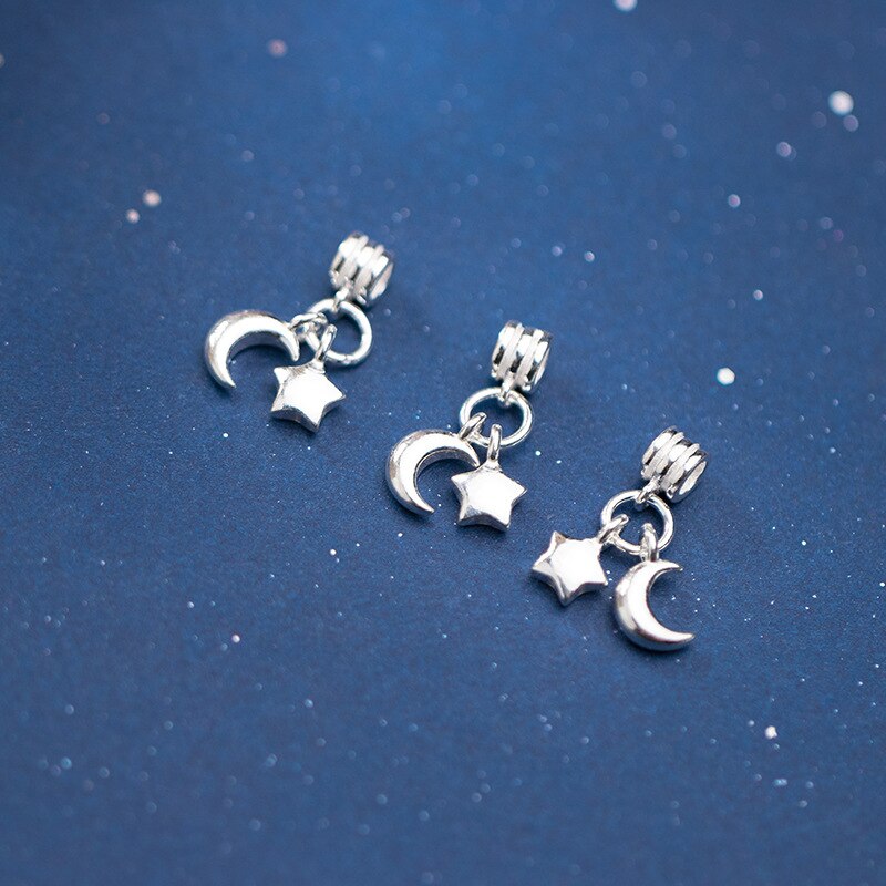 925 Sterling Zilver Romantische Moon & Star Charms Eenvoudig Ketting Zilveren Hangers Diy Sieraden Componenten Vrouwen