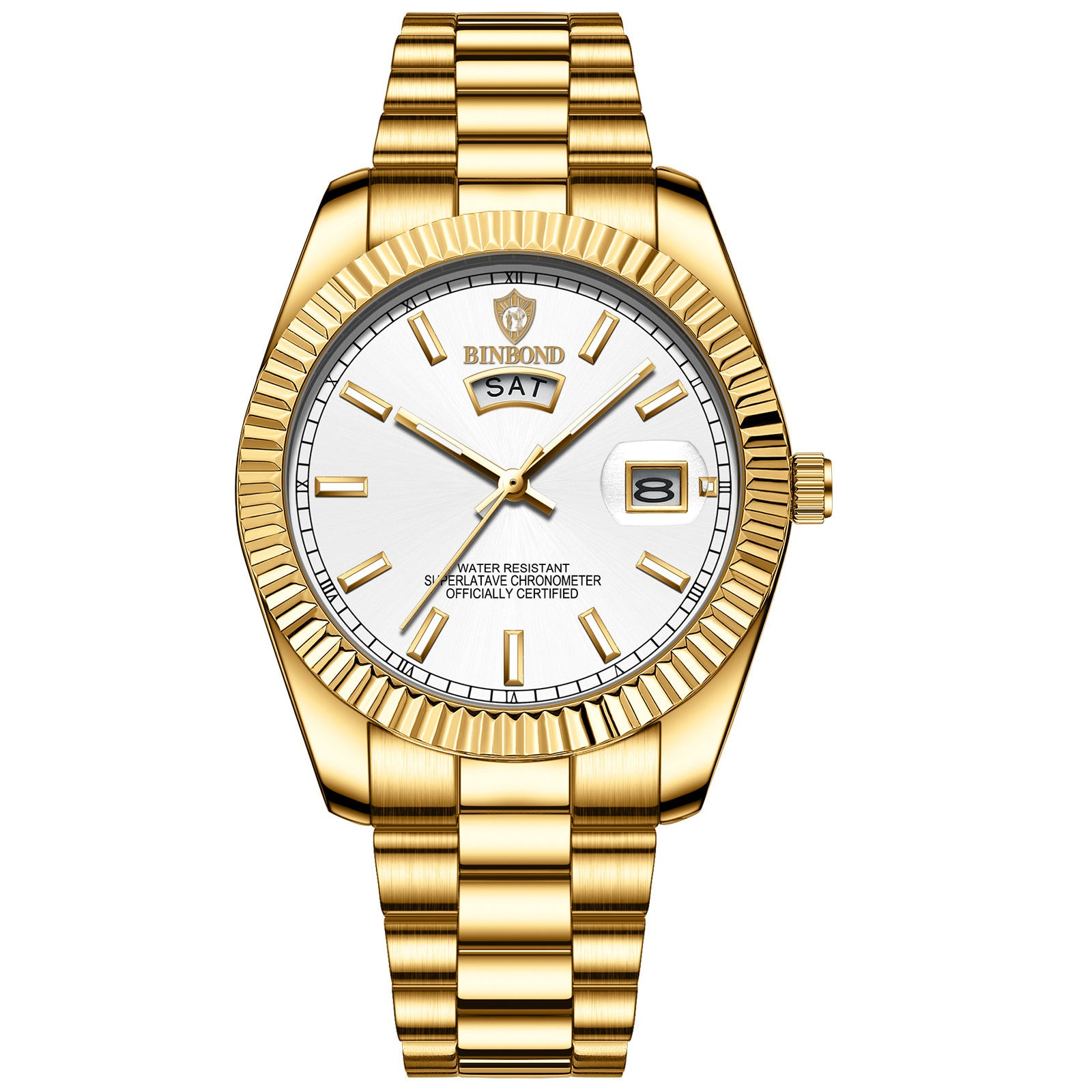 BINBOND Men's Brand Business Sports Quartz Watch 30M Waterproof Luminous Classic Calendar Clock Mens Wristwatch: WHITE