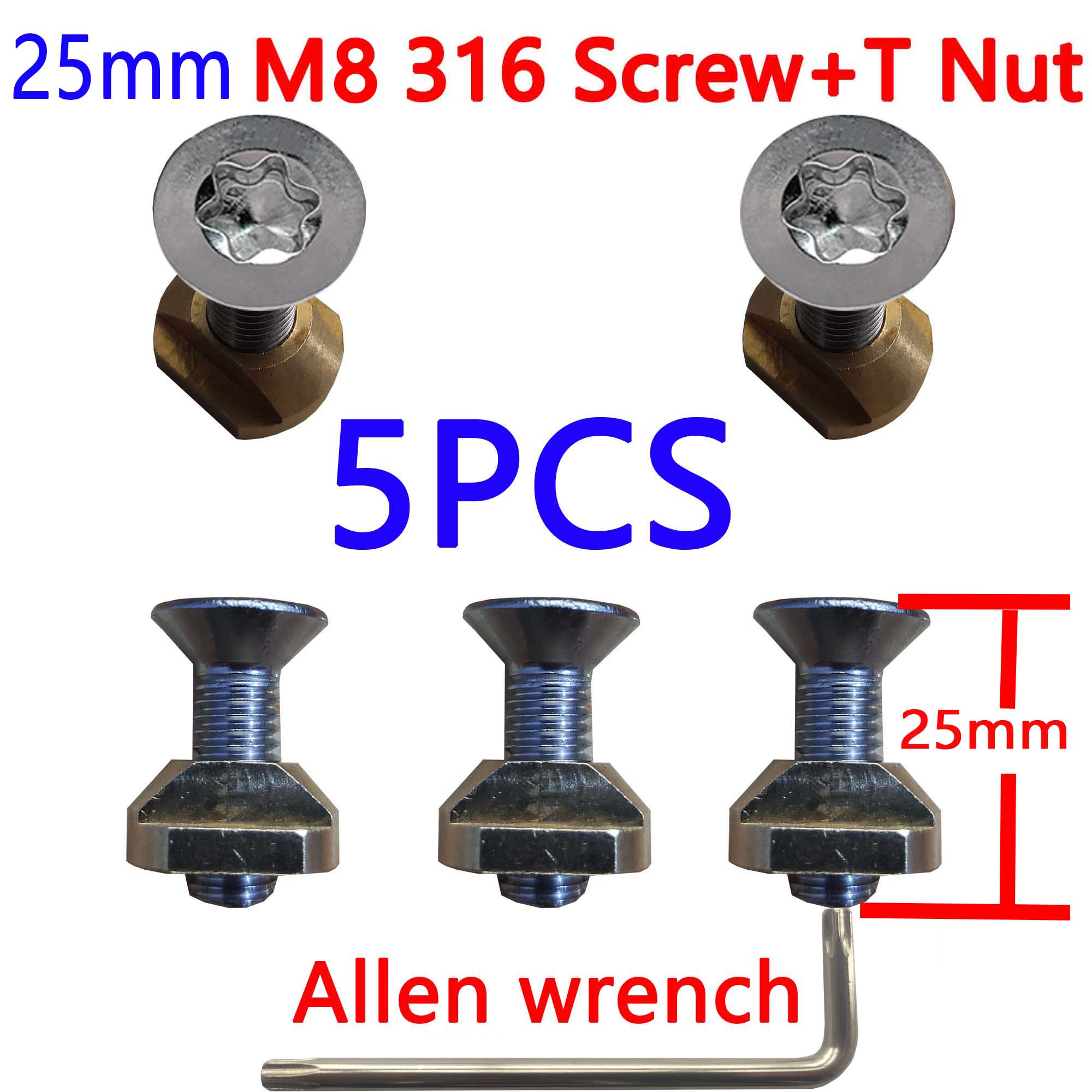 Tornillos Hydrofoil M8 (25mm y 30mm) Montaje t-nuts 316 Hydrofoil pistas Accesorios