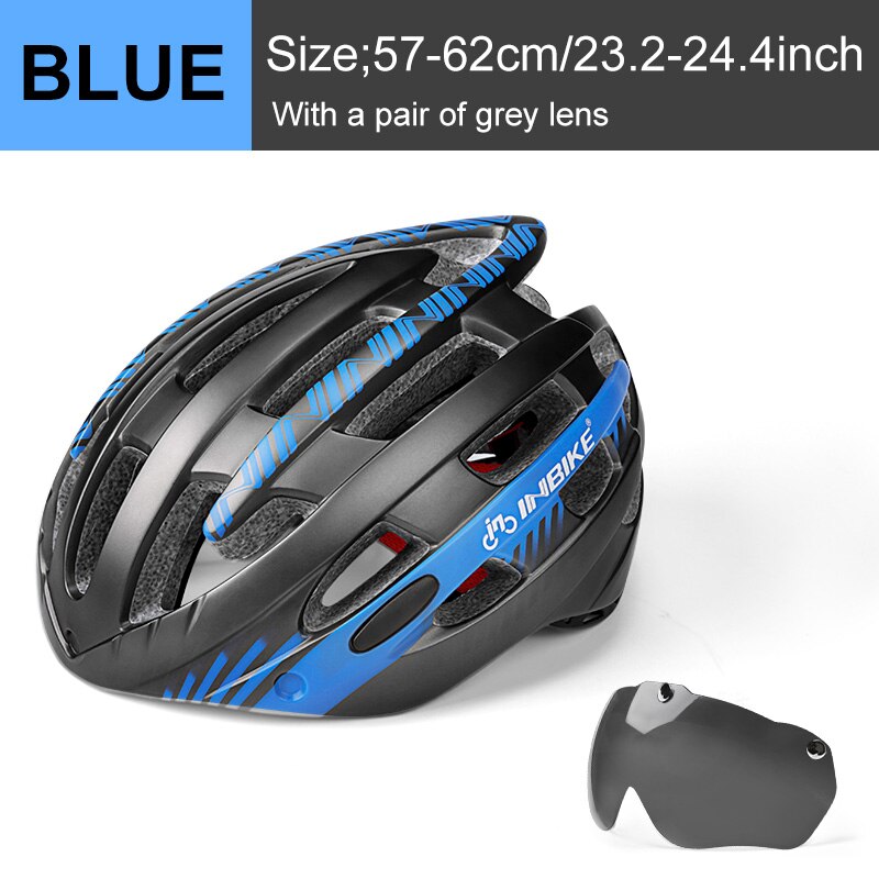 Inbike Fietshelm Mountainbike Rijden Bril Bril Een Stuk Unisex Ultralichte Ademende Helm: Blue 1 Lens