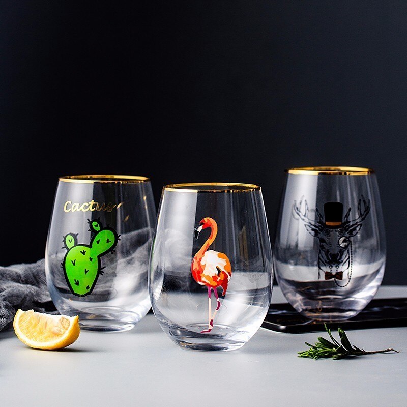 Northern Europe MEOR Cat Big Belly Gold Rim Wine Glass Mousse Tray Dessert Juice Cocktail Egg Shape Swig Cup Travel Cooler Mugs