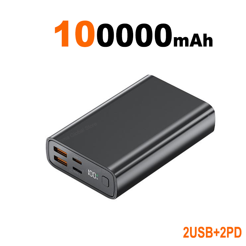 For Xiaomi 120W 100000mAh High Capacity Power Bank 2USB+2PD Fast Charging Powerbank Portable Battery Charger For iPhone Huawei: Silver