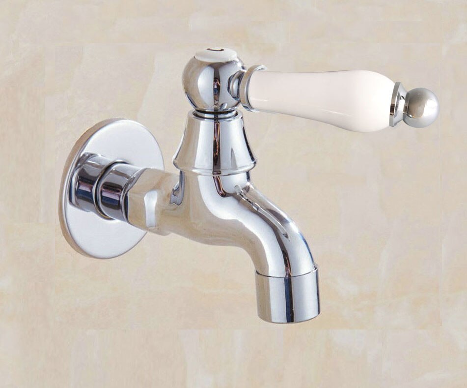 Polished Chrome Ceramic Handle Washing Machine Faucet, Mop Pool Faucet Sink Water Taps Toilet Cold Bibcock ZD085