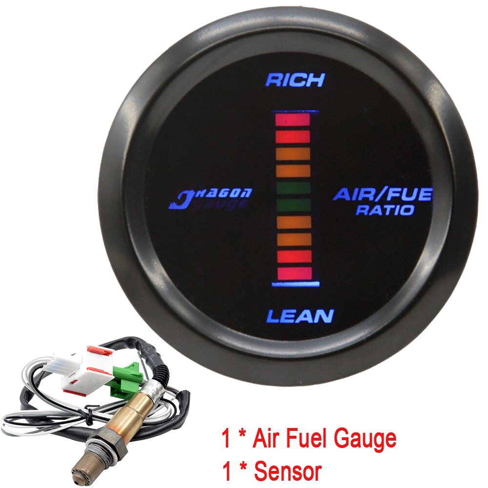 Dragon 52mm Auto Car Electronic Digital LED Engine Air Fuel Ratio Gauge Narrowband Oxygen Sensor Lean Rich Meter: Gauge and sensor