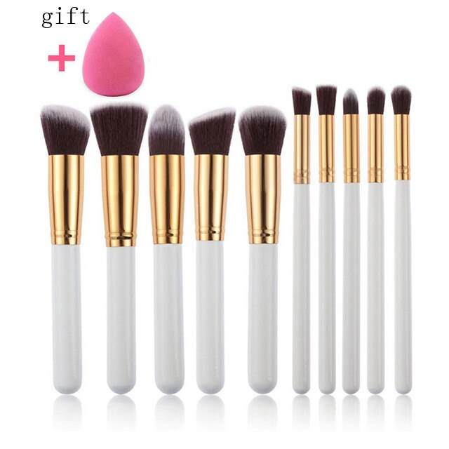 Conjunto de brochas de maquillaje 10 Uds., brochas profesionales para base en polvo, sombra de ojos, cosmética, pelo sintético suave: White Gold