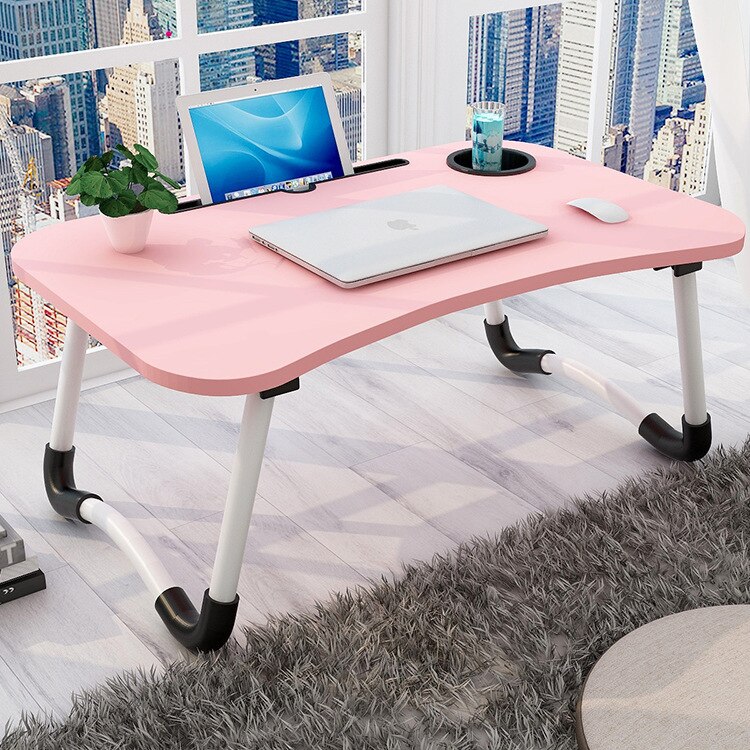 home portable folding bed notebook support frame bedroom living room small computer desk student study table: pink2
