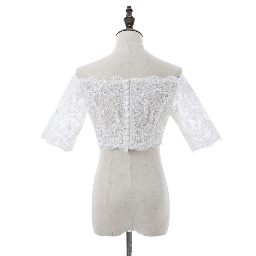Boat Neck Wedding Bolero Lace Appliques Women Cape Beaded Wedding Shawl Vintage Bridal Wrap Wedding Accessories