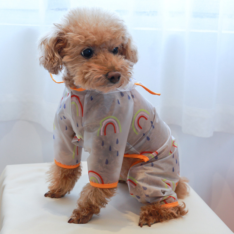 Dog Raincoat Transparent Waterproof Rainbow Rainwear Teddy Bear Small and Medium Raincoat for Dogs