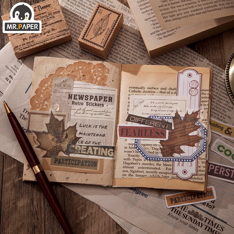 Mr. Paper 8 Designs Ins Wind Newspaper Clipping Serial Series Two-Material Stickers DIY Decorative Collage Material Stickers