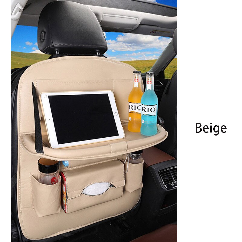 Car Ceat Storage Bag Hanging Universal Auto Multi-pocket PU Organizer Bag Leather Pad Car Ceat Shopping Cover: Beige