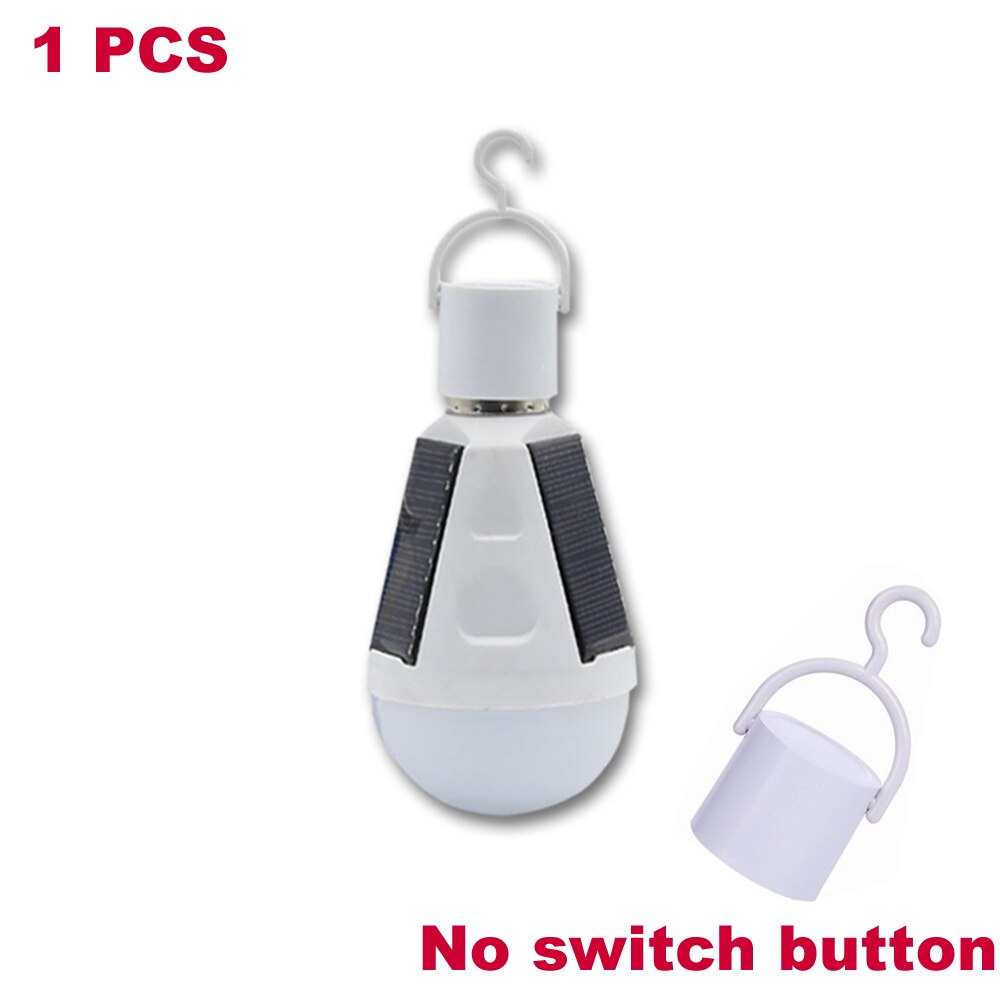 Solar Lamp Powered Portable Led Bulb Light Solar Energy Lamp Led Lighting Solar Panel Camp Tent Night indoor Fishing Light hook: no button 1pcs