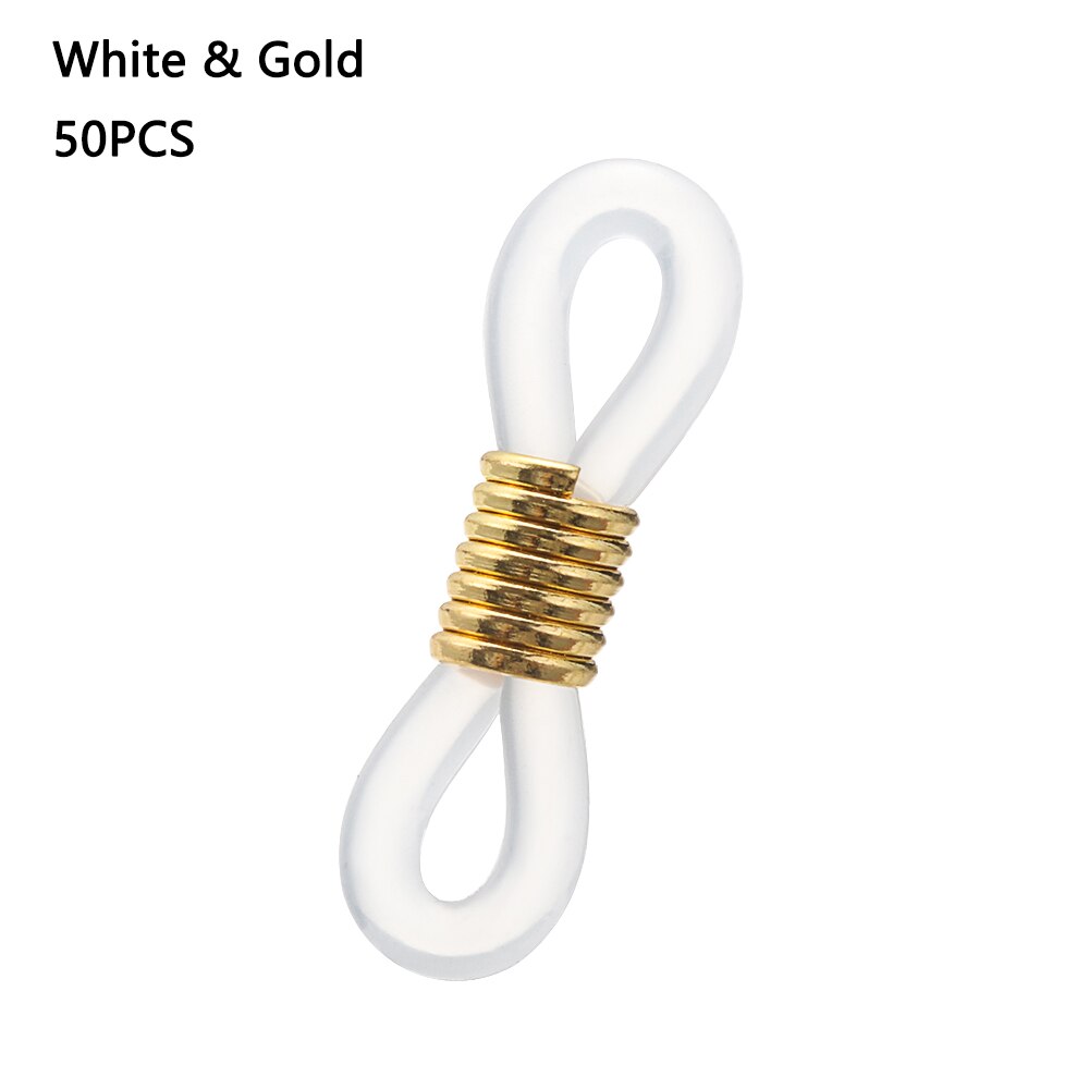 50 Uds. De extremos de cadena para anteojos, retenedor de goma ajustable, soporte de correa para anteojos, antideslizante, conectores de extremos para gafas de sol: white gold