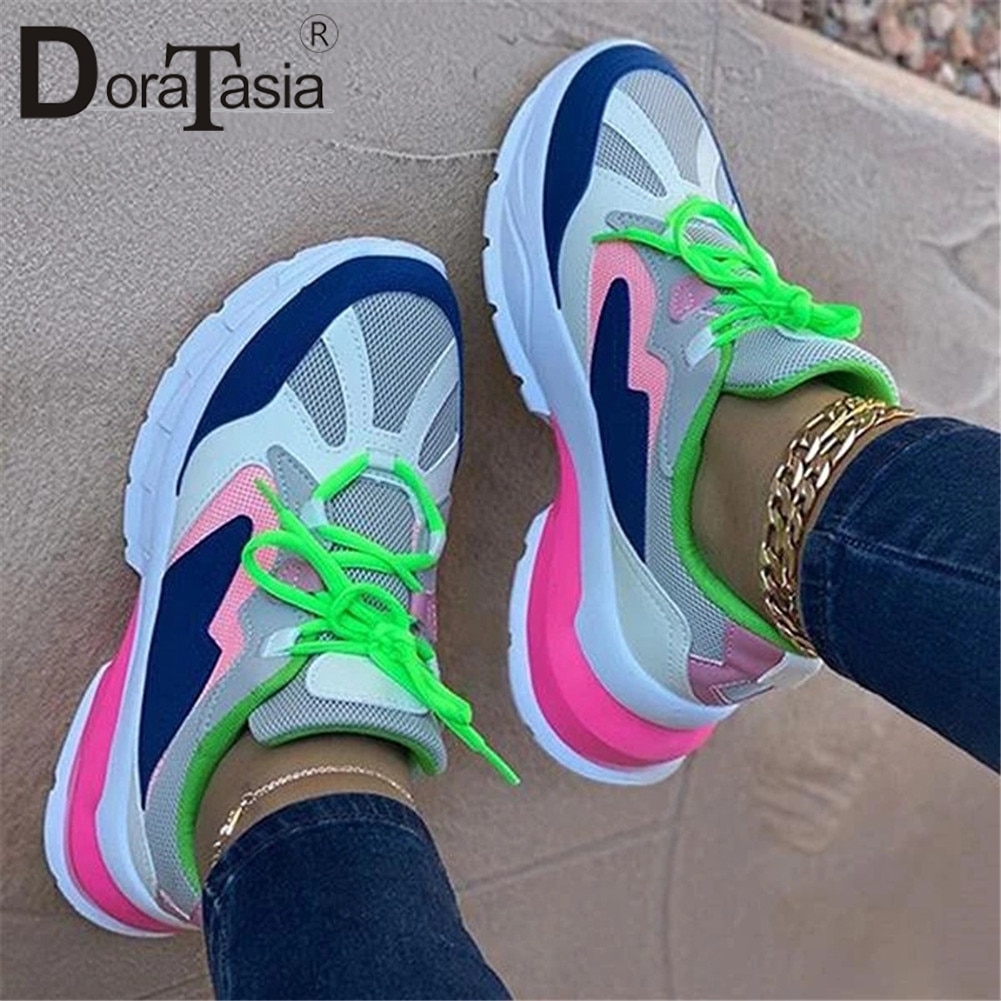 Doratasia kvinders blandede farver sneakers damer flad platform snørebånd sko kvinde afslappet efterårs sneakers stor størrelse 35-43