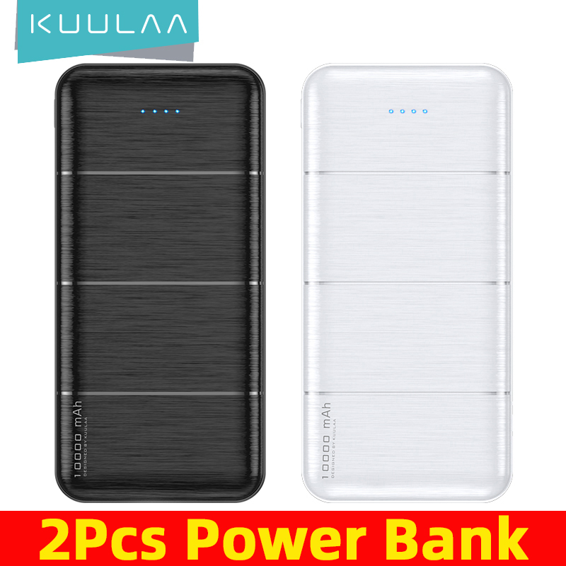 Kuulaa 2Pcs Power Bank 10000 Mah Draagbare Opladen Powerbank 10000 Mah Usb Poverbank Externe Batterij Oplader Voor Xiaomi Iphone