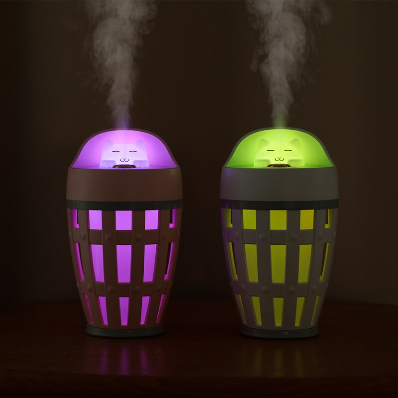 Humidificador de aire de gato feliz, difusor ultrasónico de Aroma con USB, fabricante de niebla con luz colorida para el hogar y el coche, 260ML