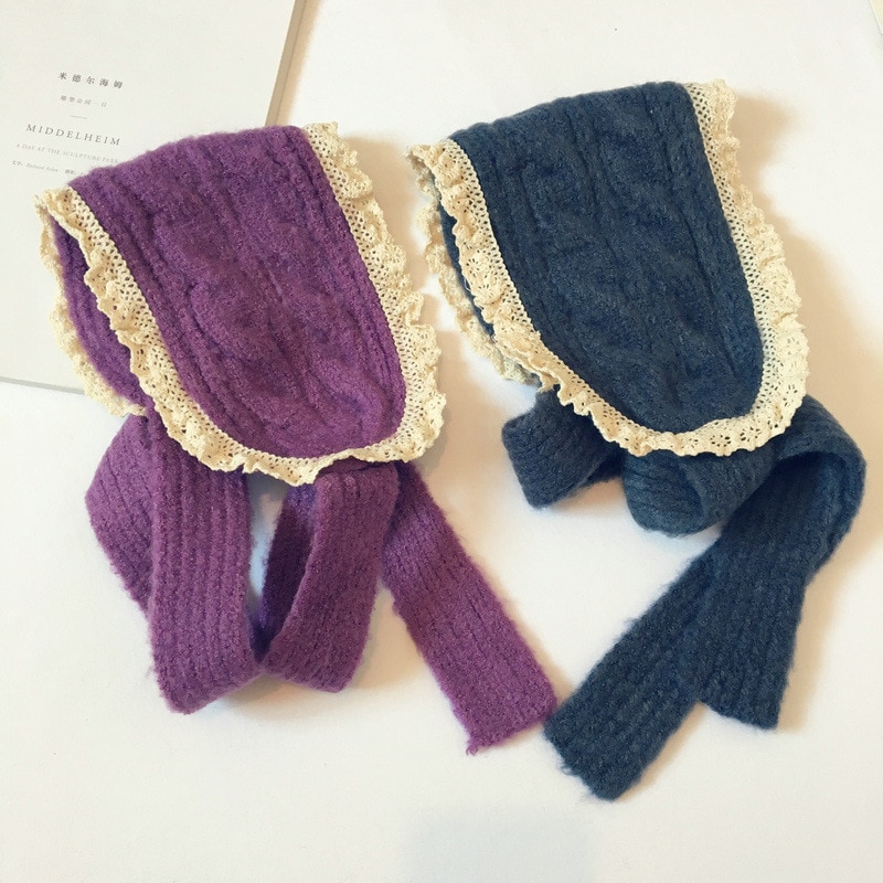 Oreillettes en dentelle pour bébés filles, couvre-oreilles en laine tricoté pour l'hiver, de Style japonais et coréen, mignon et bambins
