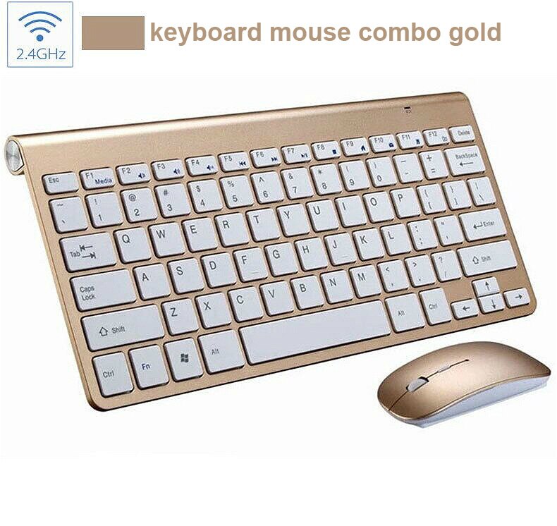 2,4G kabellos Tastatur und Maus Mini Multimedia Tastatur Maus Combo einstellen Für Notizbuch Laptop Mac Schreibtisch PC TV Büro: Gold Klaviatur Maus