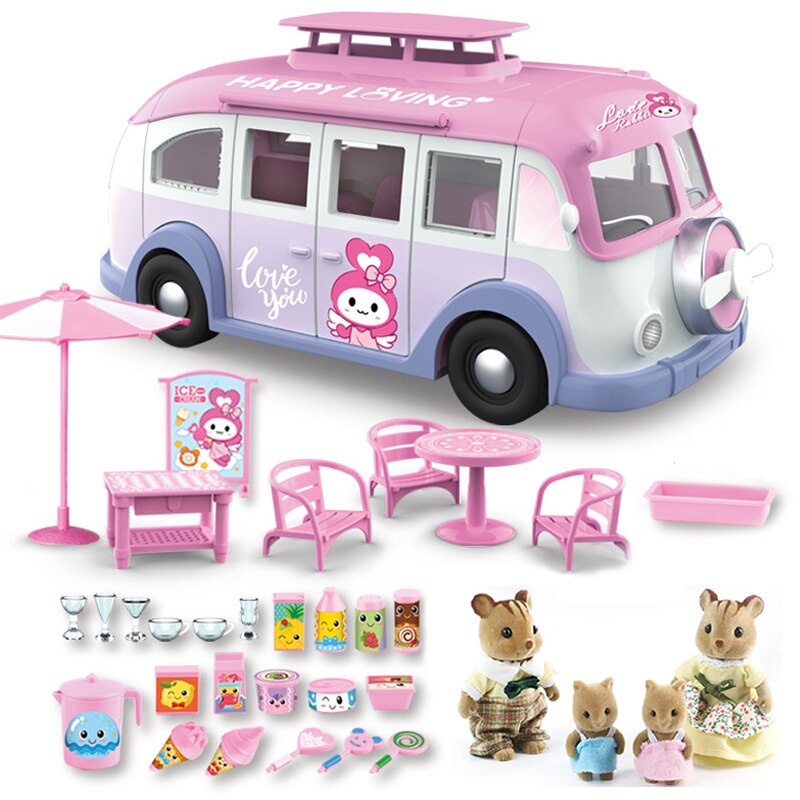 Per bambini di Simulazione Giocattolo Gioco di Casa di Famiglia del Coniglio Crema di Ghiaccio di Campeggio Per Bambini Auto RV Gioco di Casa Picnic Auto Di Compleanno regalo