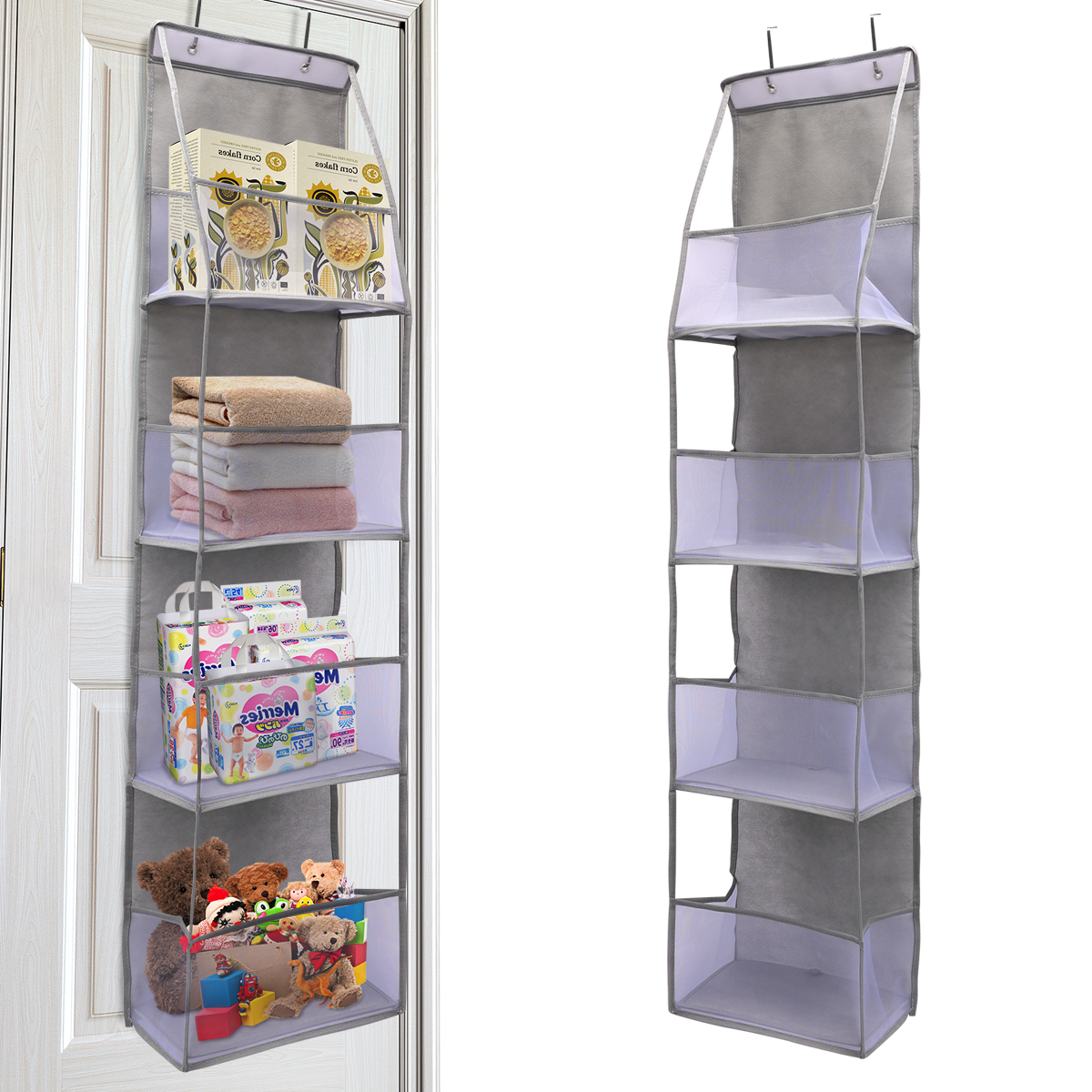 1pc 4/6 couches sur la porte organisateur suspendu cosmétiques tenture murale rangement organisateur pour pépinière salle de bain placard chambre dortoir: Fuchsia