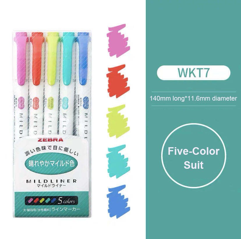 ZEBRA 5Pcs/Set Markers Highlighter Double Head Highlighter Liner Pen Cute Art Markers Japanese Art Stationery Supplies: Sunny Color