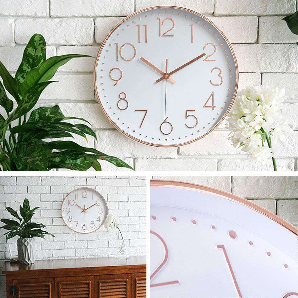 12 Inch Simple Modern Silent Quartz Wall Clock Round Clock White Background Clock Silent Wall Clock Home Office 3D