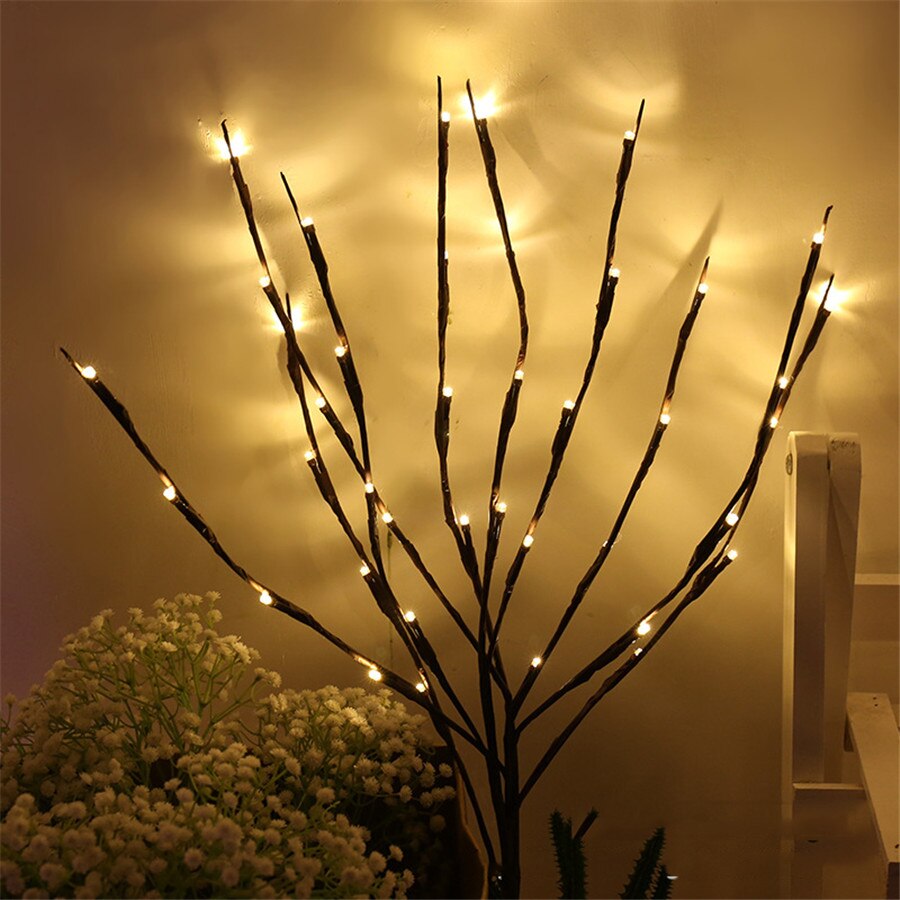 20 led oplyste pilegren lys batteridrevet oplyst gren vase filler piletræ kunstig kvist lys til soveværelse