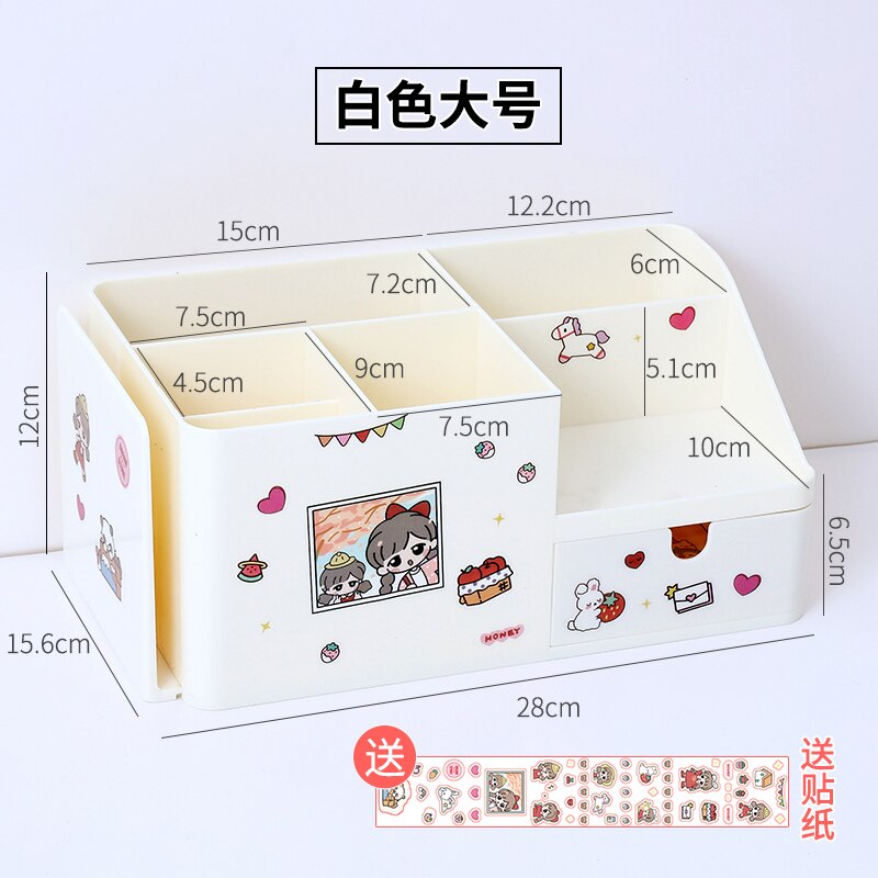 Organizador de escritorio multifuncional Kawaii 3 en 1 para niñas, portalápices, soporte para libros, pegatina de , organizador de papelería escolar, Oficina: White Large