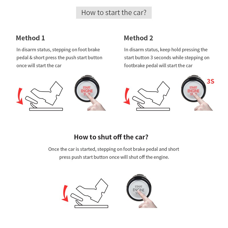 Good EASYGUARD universal push button start stop remote engine start optional push to start switch among ACC ON OFF