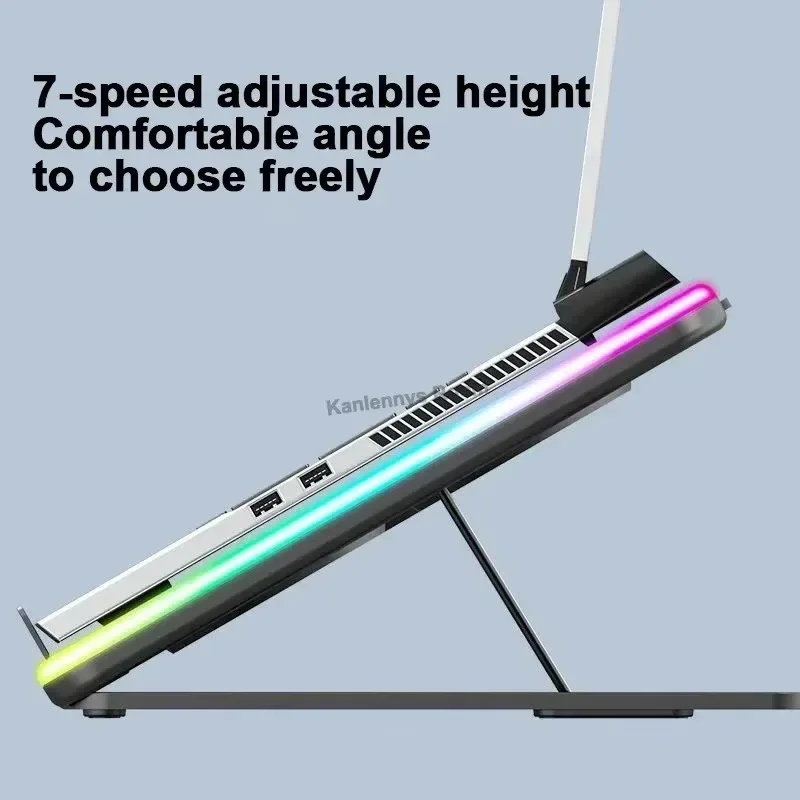 F36 5-wentylatorowy stojak chłodzący do notebooka z wentylatorem 11-17,3-calowy, regulowany pod wieloma kątami uchwyt do laptopa do gier z 2 ekranami LED USB