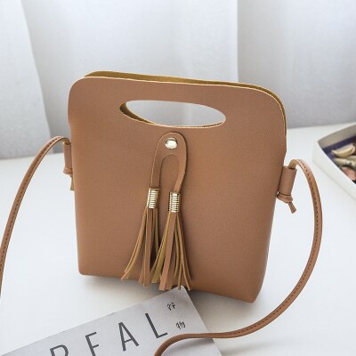 Daunavia mærke kvinder kvindelig pu læder skuldertaske simpel dame slik farve kvast bøtte tote minihåndtaske: Lysebrun