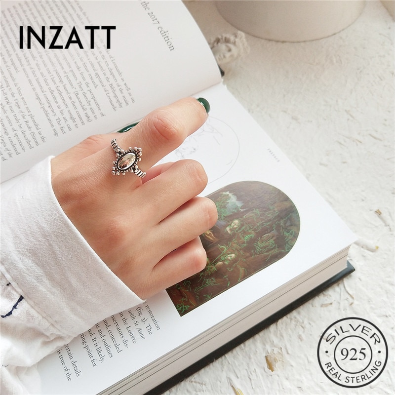 INZATT Genuino Dell'argento Sterlina 925 di Disegno Gotico Vintage Openwork Ovale Anello Femminile Gioelleria Raffinata E Alla Moda Minimalista Accessori