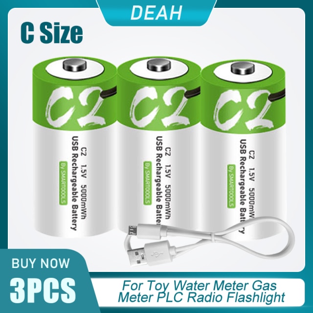 1.5V 5000mWh LR14 C Size Universal Micro USB Lithium Rechargeable Batteries For Water Gas Meter Radio Shaver Lipo C Battery: 3PCS