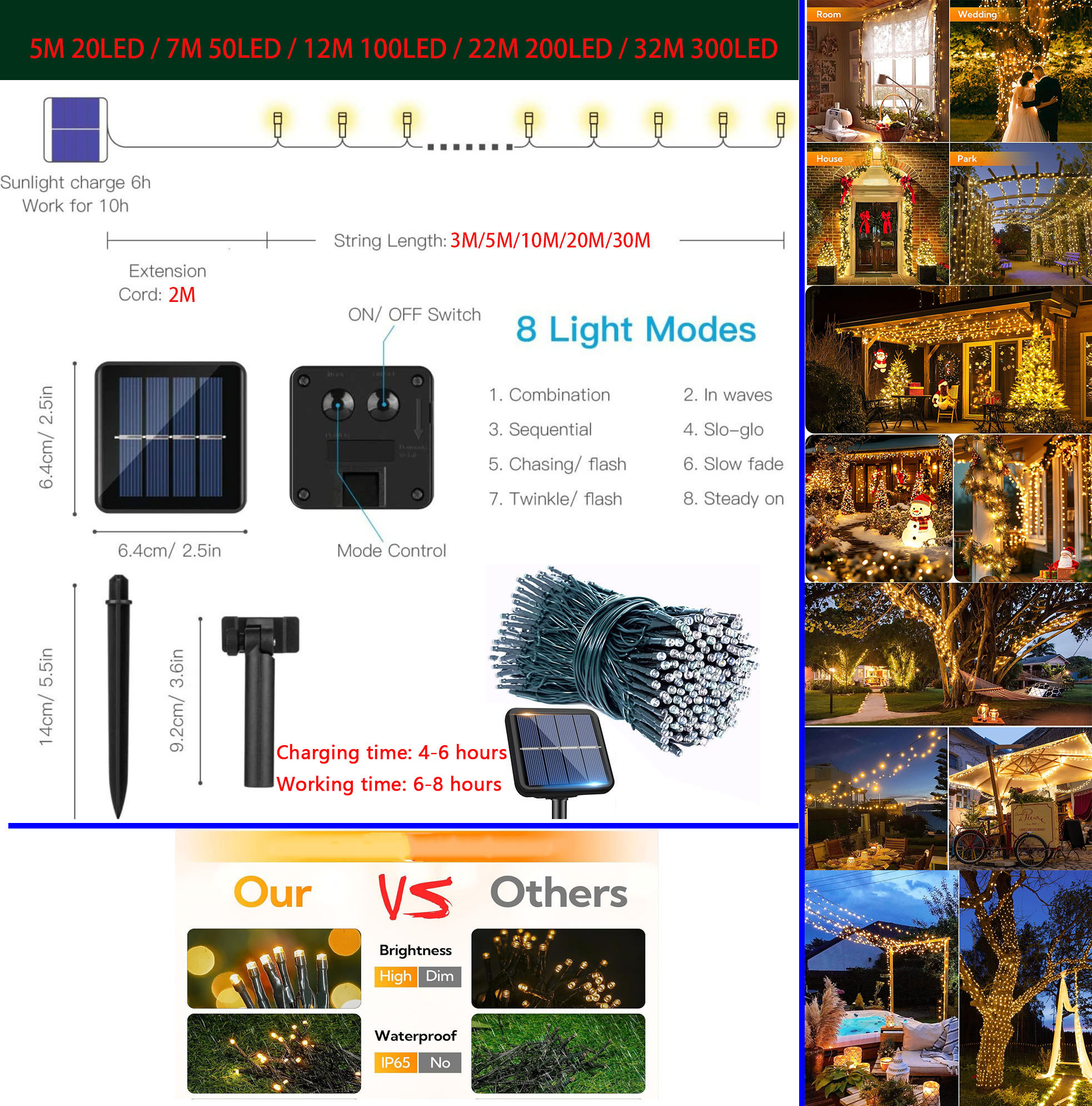 Guirnaldas de luces LED solares de 5M-102M, adorno de guirnalda, lámparas impermeables alimentadas por luz Solar para exteriores, decoración de de jardín de Navidad
