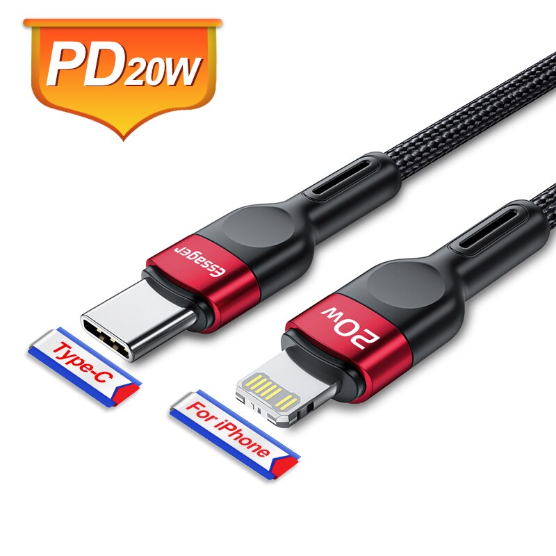 Essager USB C Kabel Für iPhone 12 11 Profi Max Xs PD 20W Schnelle Ladung USB Typ C Für iPhone iPad Ladegerät Daten Kabel Draht Kabel 2M: PD20W rot Schwarz / 2M