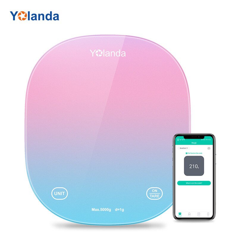 Yolanda-báscula Digital inteligente con Bluetooth para cocina Balanza de alimentos, registro de alimentos, nutrición, diario, pantalla LED, botón táctil: Colorful