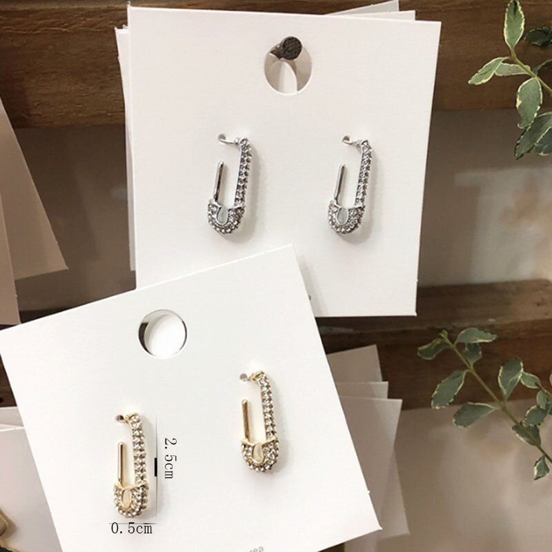 Unieke Paperclip Veiligheidsspeld Oorbellen Trendy Rhinestone Goud Kleur Stud Oorbellen Voor Vrouwen Sieraden