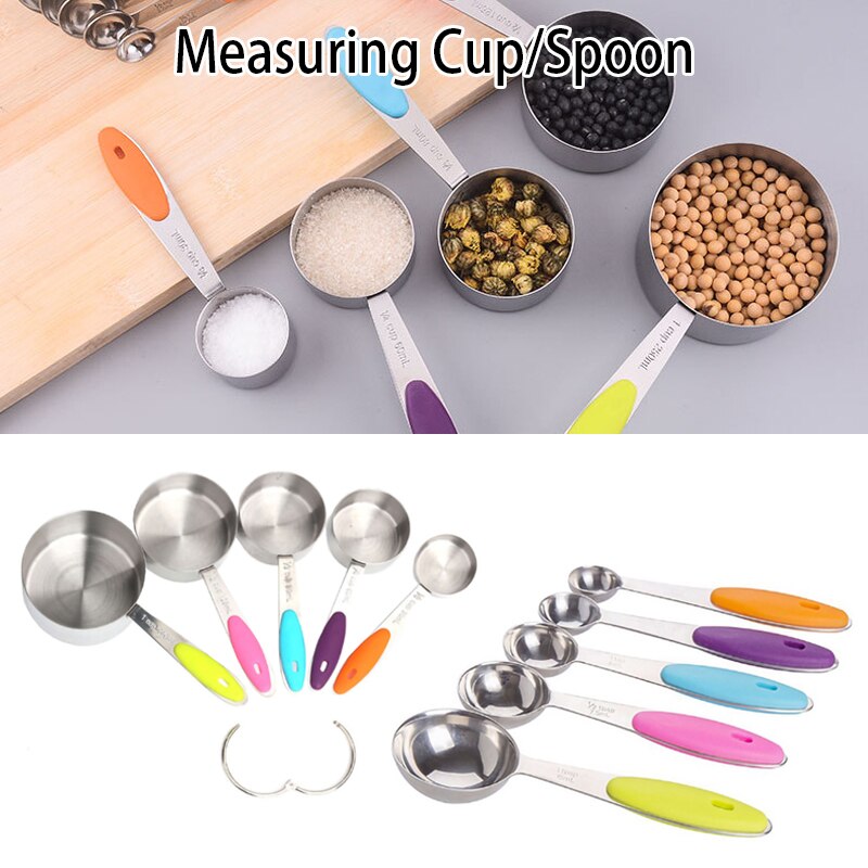 Acier inoxydable cuillère à mesurer échelle cuisine Silicone tasses à mesurer et cuillères ensemble pour la cuisson sucre café outils de mesure